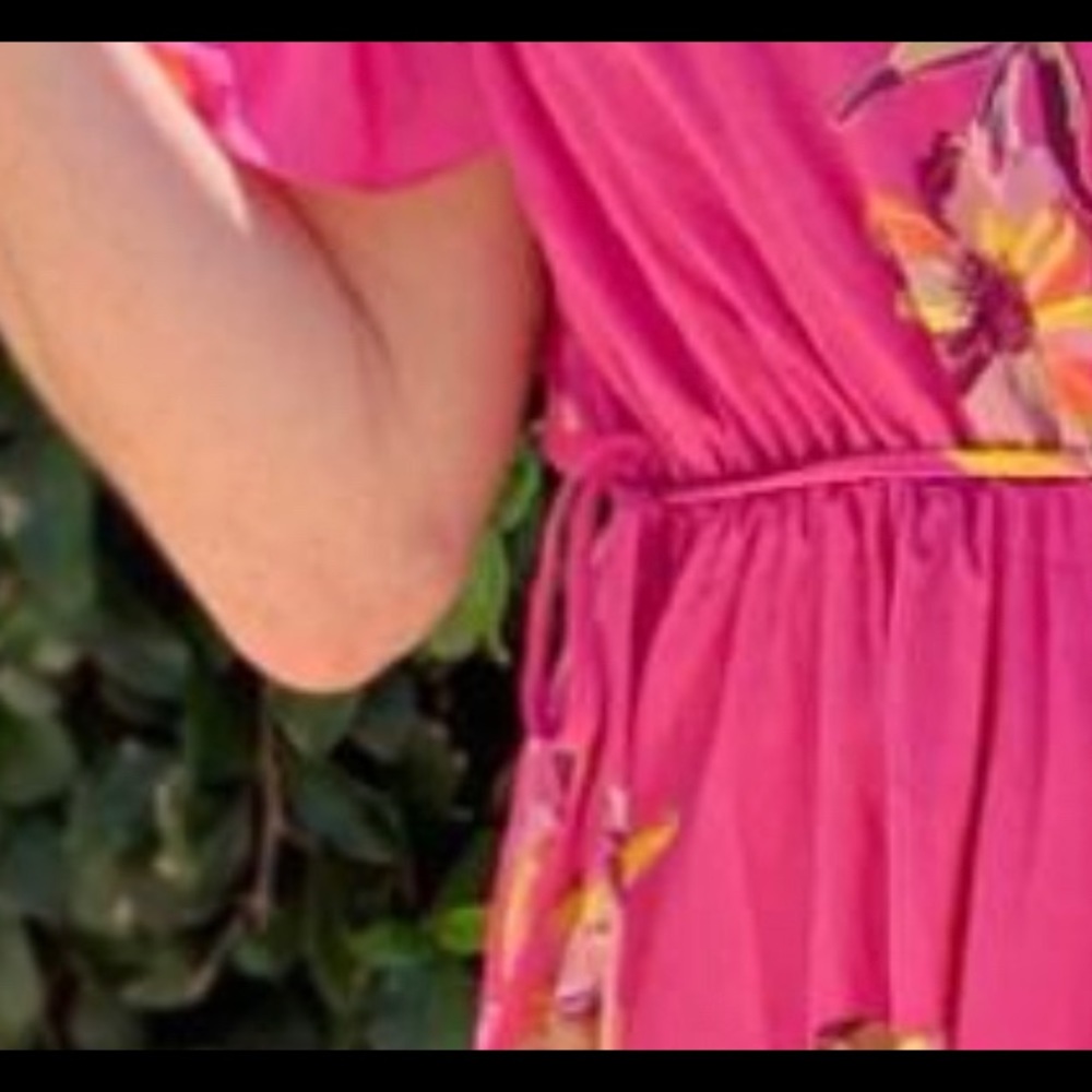 Short Sleeve Floral Print High-Low Wrap Dress - Picture 6 of 6